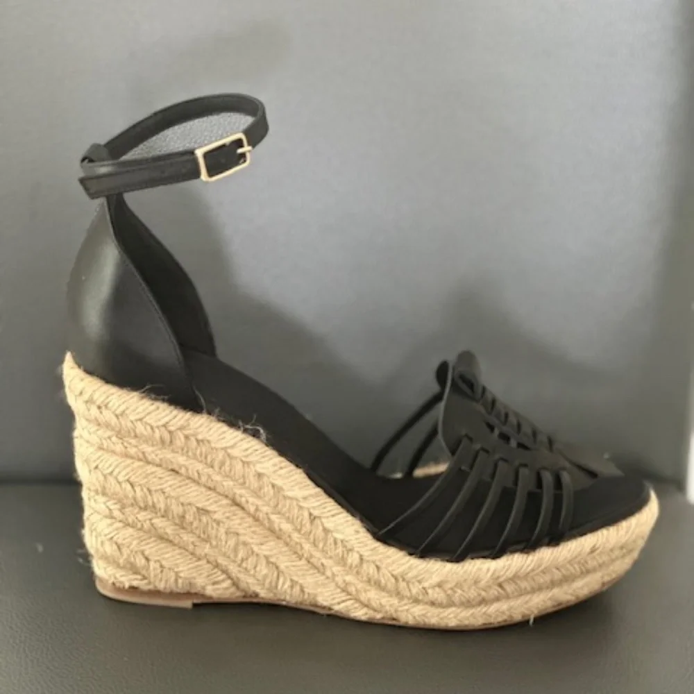 NWT Altuzarra Black Woven Leather Espadrille Wedges EU 41 US 11 Made in Spain
